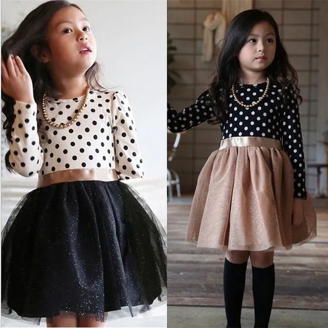 Girls spring dress with long sleeves and chiffon skirt