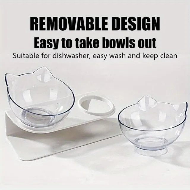 Increased double bowls for cats with 15 degree holder for neck protection and anti-vomiting