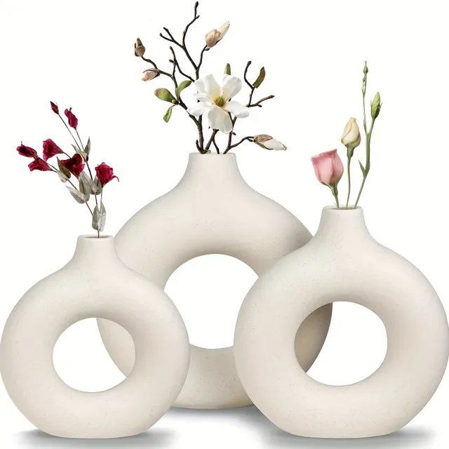 Unique set of 3 ceramic vases in the shape of a donut - Modern boho decoration