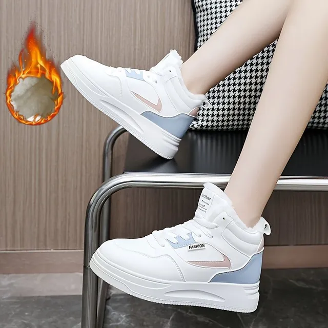 Women's winter high sneakers with fur - comfortable skateboarding shoes and the city