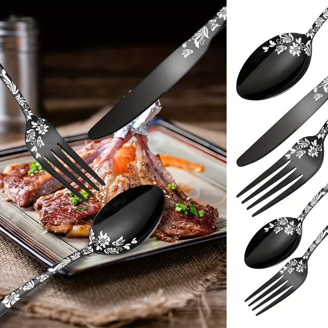 Modern stainless steel cutlery with floral pattern - for home and restaurant