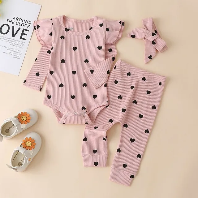Solid colour baby set for girls with hearts