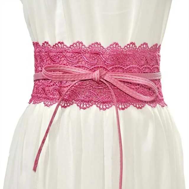 Ladies lace belt with bow rose-red