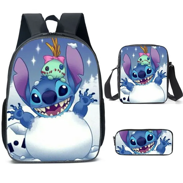 Set pentru copii cu 3 piese școlare cu motivele personajelor animate preferate Lilo și Stitch Rucsac / Geantă peste umăr / Penar