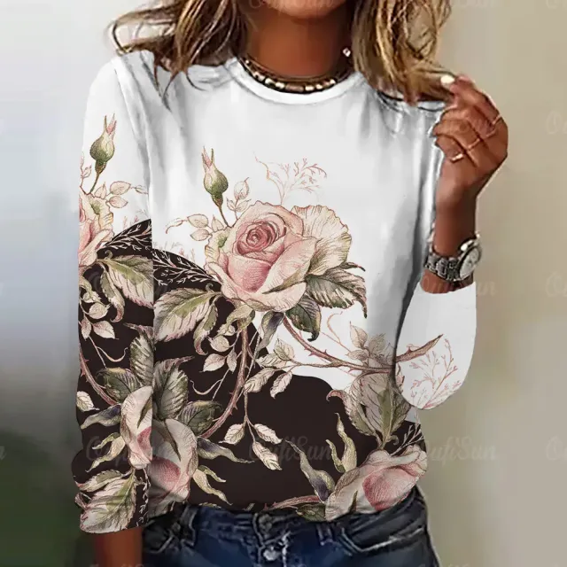 Women's long sleeve t-shirt with three-dimensional flower print - More variations