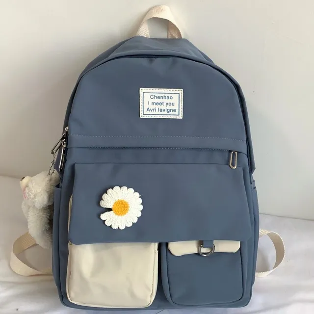 Women's backpack with teddy bear pendant