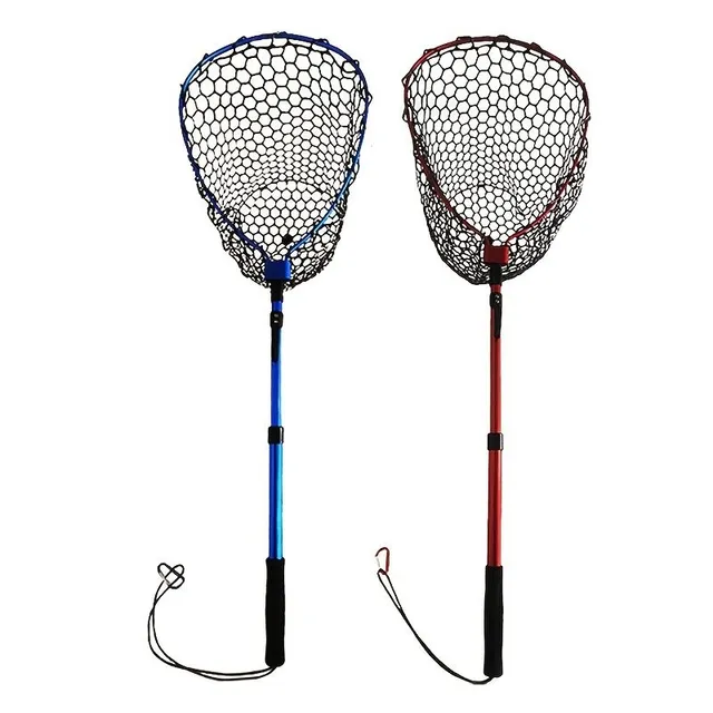 Lightweight and fixed aluminium fishing net 123 cm with folding handle and silicone net bag
