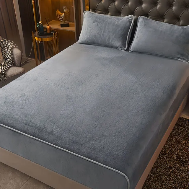 1ks Luxusní sametová prošité prostěradlo - bez povlaku na polštář - teplá zimní ochrana matrace