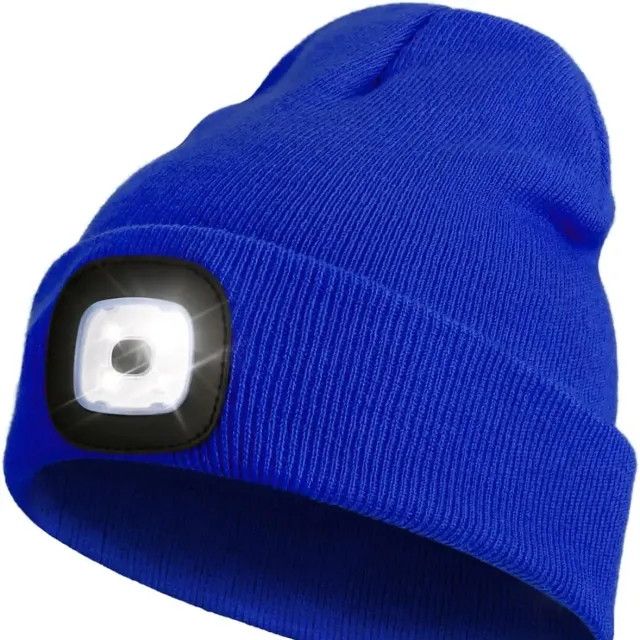 Unisex LED knit cap with USB charging light, head torch, winter knit cap with night light