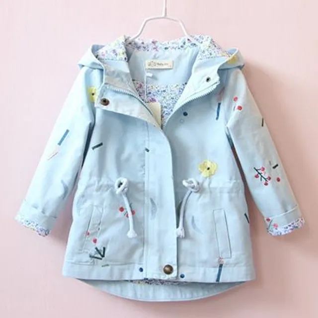 Spring wind flowered girls jacket with hood