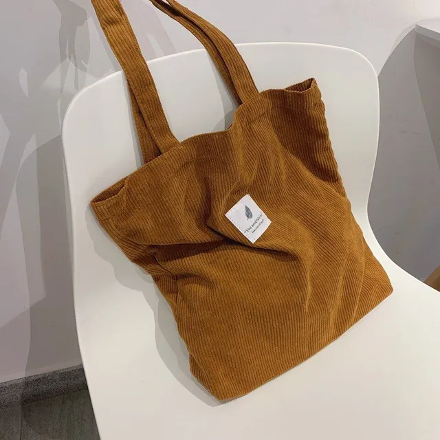 Jednofarebná moderná rebrovaná tkaninová taška na nakupovanie z menčestrového materiálu
