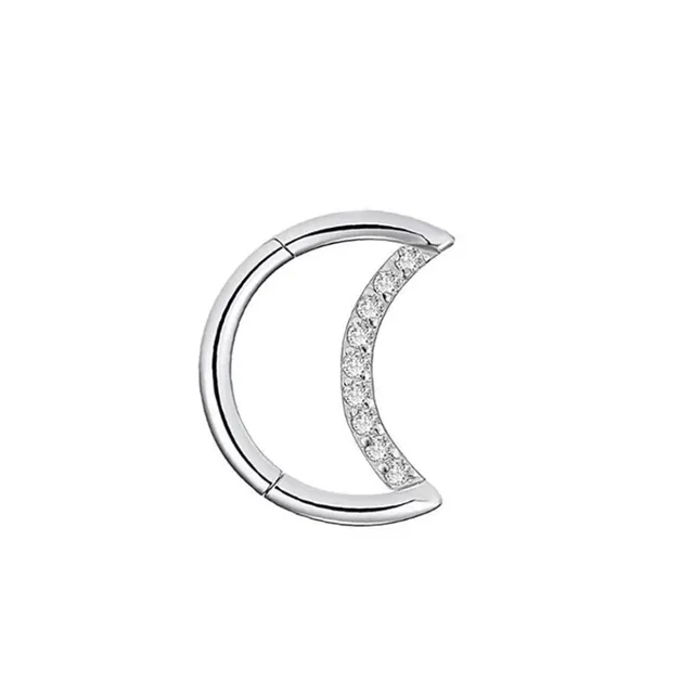 Trendy septum nose piercing in the shape of a teardrop or crescent