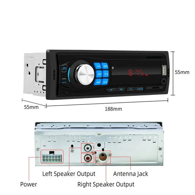 Universal radio with BT connection, USB, AUX, FM, MicroSD - 1DIN connection