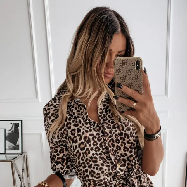 Women's leopard shirt dress