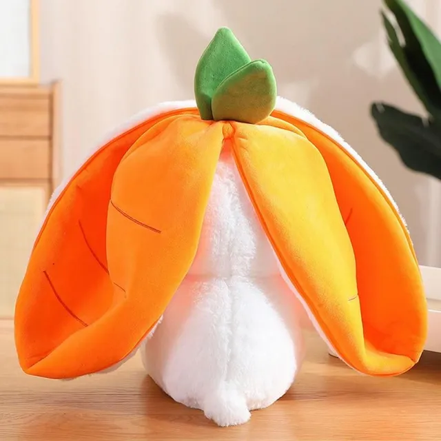 Cute teddy bunny hiding in the packaging of fruit or vegetables