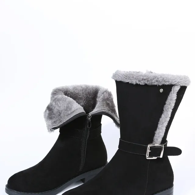 New Winter Women's Warm Plush Suede Long Boots Comfortable Wedge Cotton Half Boots