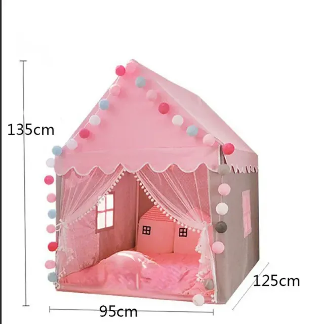 Skladací detský stan so závesmi a oknom v tvare domu