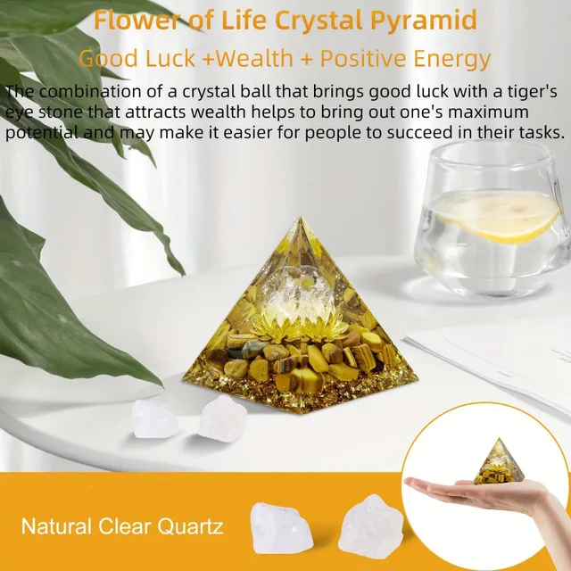 Orgonit Pyramida Květ Života s Bílým Krystalem - Dekorace a Harmonie