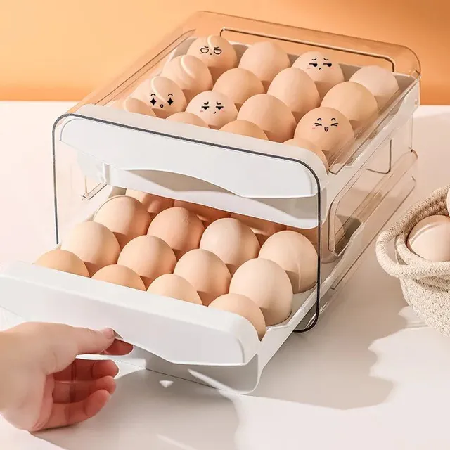 Two-layer egg drawer box - kitchen egg organizer for fridge