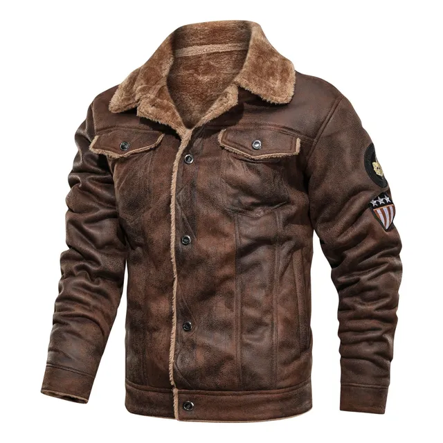 Men's leather jacket with fur Fly