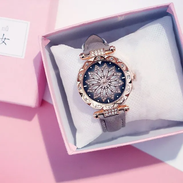 Luksusowy zegarek dla kobiet z brokatem i bransoletką