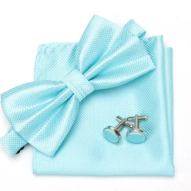 Men's bow tie, handkerchief and cufflinks