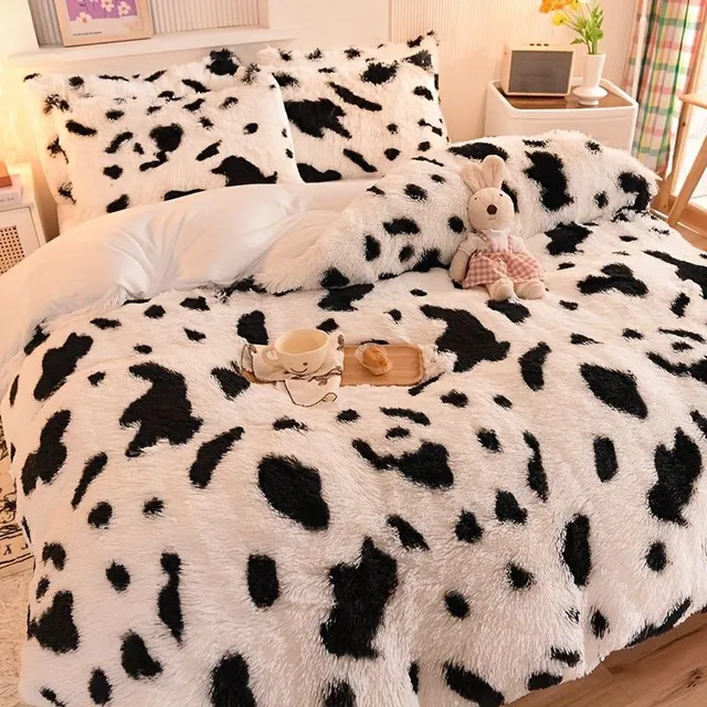 4 parts plush sheets for duvets, patterned cows, soft
