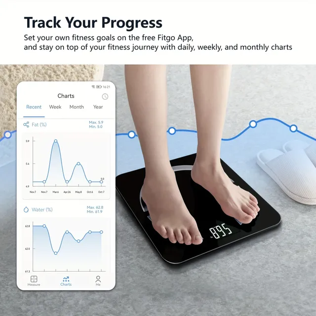 1 pc intelligent weight body fat, digital bath weight with application Body fat analyzer monitors BMI health measurements, body fat, visceral fat, water, muscle and bone mass, capacity 396 pounds