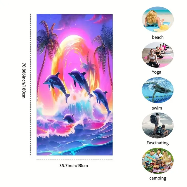 Beach towel with dolphin - extra large, absorbent, 3 sizes