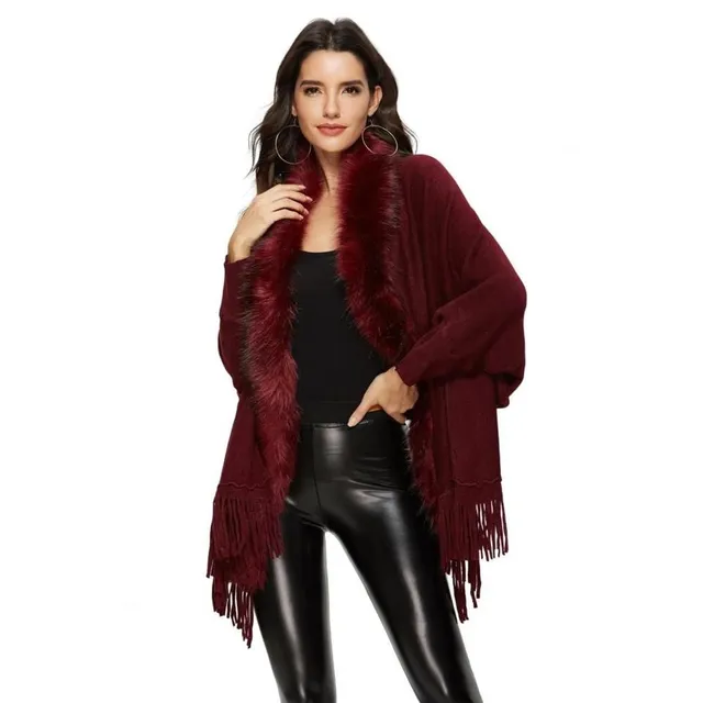 Women's modern warm poncho with fur Chandler