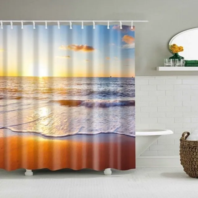 Shower curtain with sunset motif