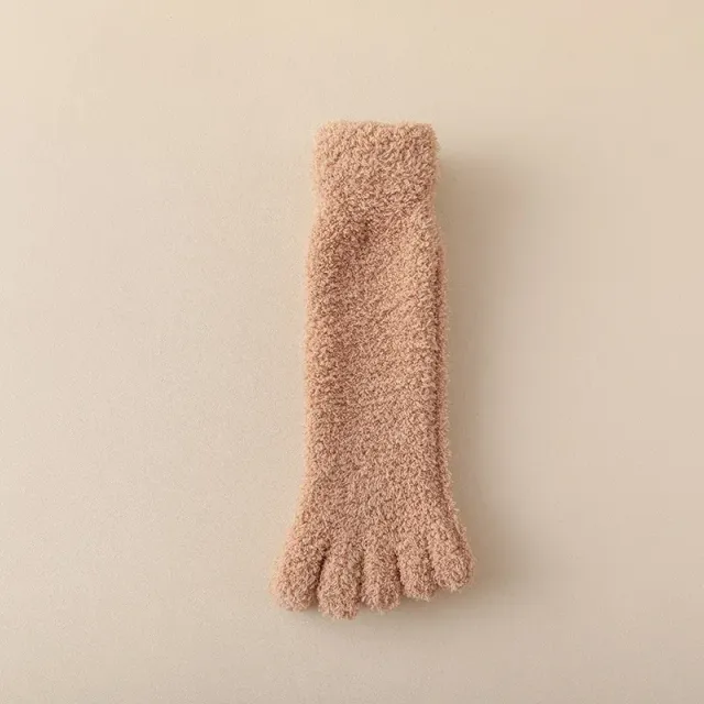 Women's winter socks made of coral fleece with separate fingers at home