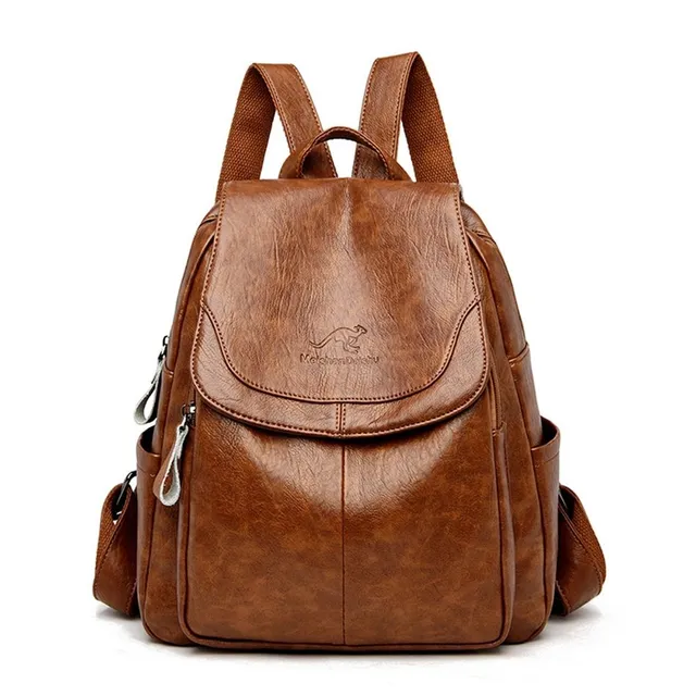 Leather soft women's simple backpack - more variants Brown