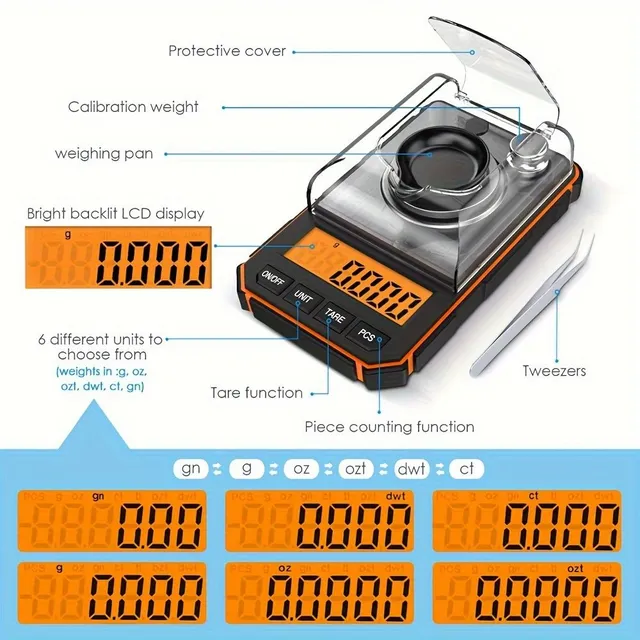 Profesionálna mini hmotnosť 0,001g - Prenosné a bez batérií, kalibračná hmotnosť 50g zadarmo