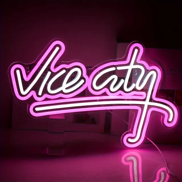 1pcs Vice City Pink Neon Inscription, LED Neon Lights Vice City Inscription In Bedroom, Letters Gaming Room With Power From USB Neon Light, Internal Home Pasage Shop Wall Hinged Lamps, On Christmas Valentine's Day New Year Decor