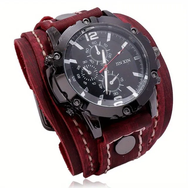 Male Vintage watch with hand-stitched PU leather bracelet