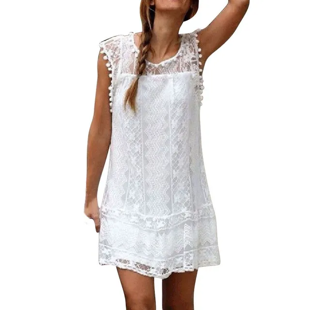 Women's Boho sheer lace white dress