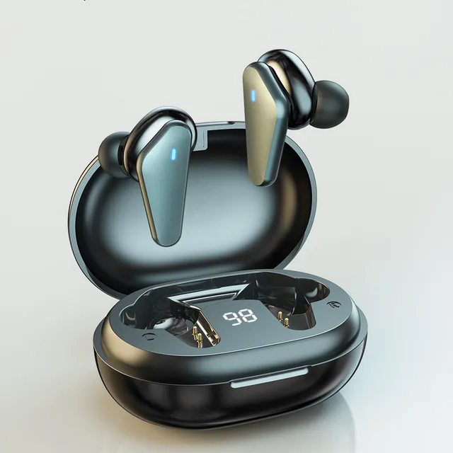 Eleganckie słuchawki bezprzewodowe 9D z etui z możliwością ładowania