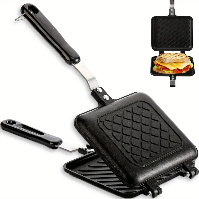 Sandwich maker reversibil antiaderent 3 în 1 (14,99 x 13,49 cm) - Pentru aragaz cu gaz, panini, gofre