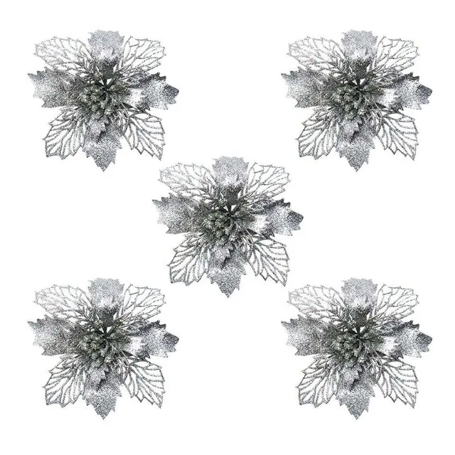 Fleurs décoratives artificielles brillantes de Noël tendance - 5 pcs Olivia