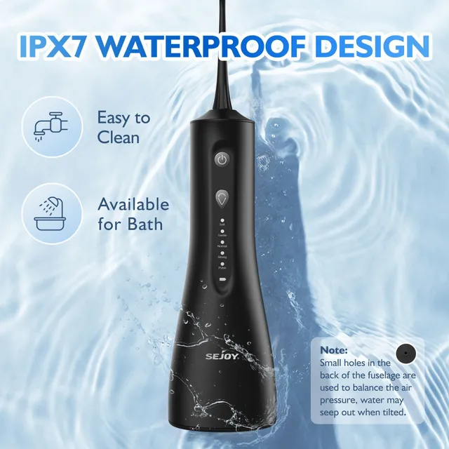 Portable electric tooth cleaner with pressure water - 5 intensity, 5 adapters, waterproof, for healthy and clean teeth