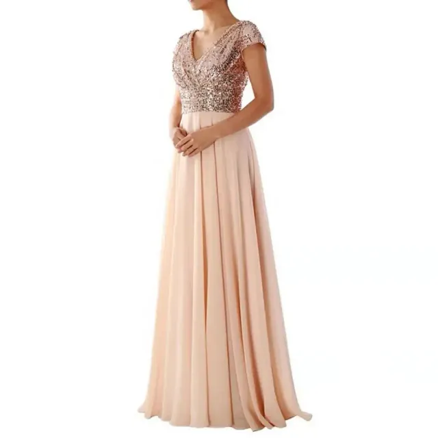 Women's fashionable maxi dress with v-neck, sequins and chiffon for prom