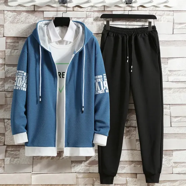 Men's two-piece sports tracksuit - zip-up sweatshirt with long sleeves, hood and comfortable sweatpants