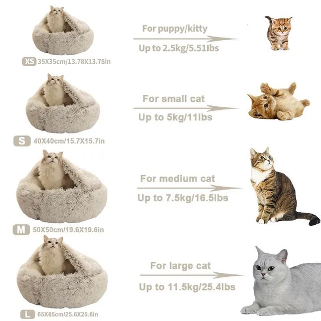 Iarna 2in1 Cat Bed / Cot rotund cald Pet Bed Casa lung Plush cald sac de dormit Couch pernă