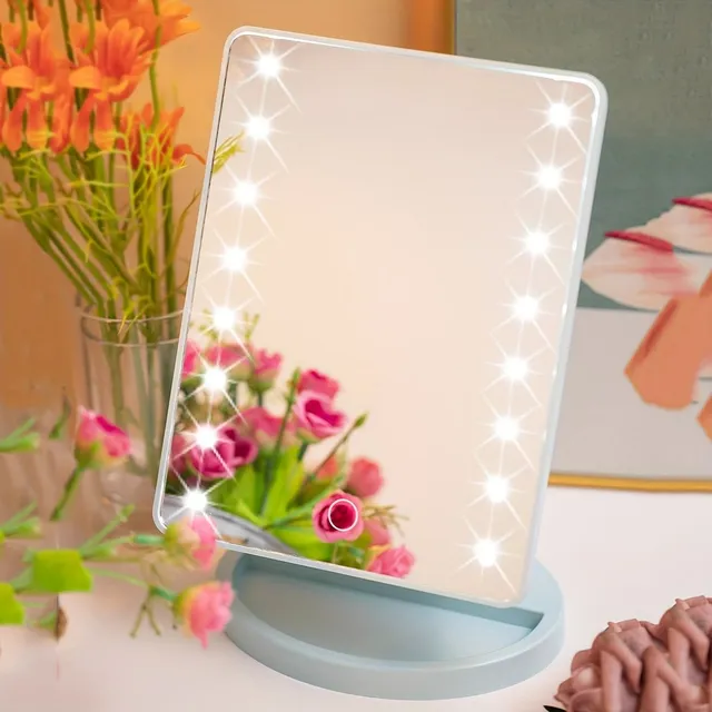 Rotary cosmetic mirror with 16 LEDs, battery power or USB