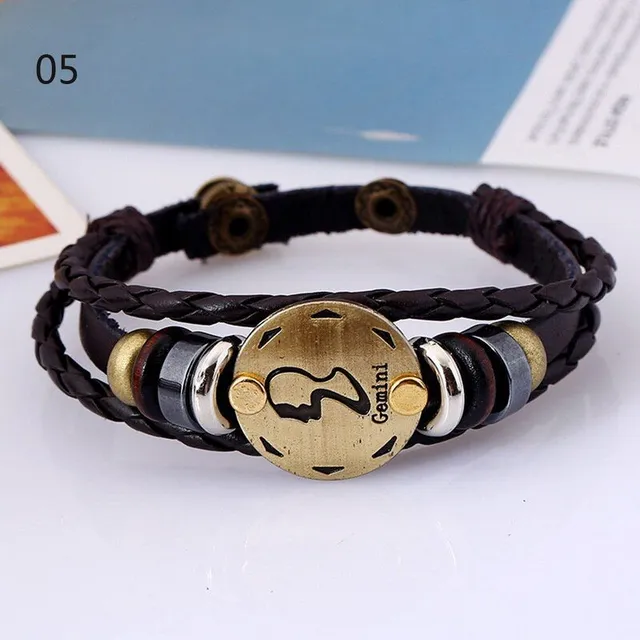 Unisex leather bracelet with zodiac sign