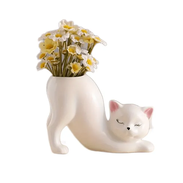 Cute cat vase made of pitch, classic decorative figure, 13.97 x 7.62 x 9.91 cm, table floral decoration