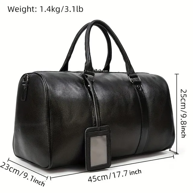 Spacious travel bag made of beef leather for short trips with a shoe compartment, men's and women's