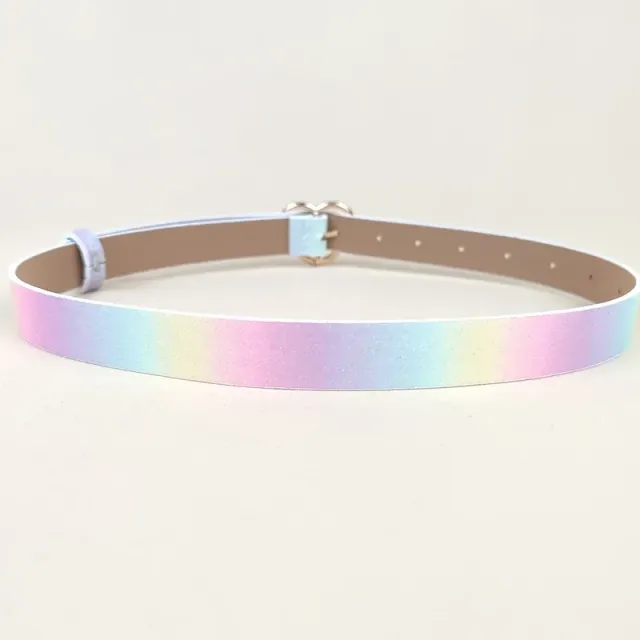 Luxurious girl strap with buckle in heart shape - rainbow color material with glitter