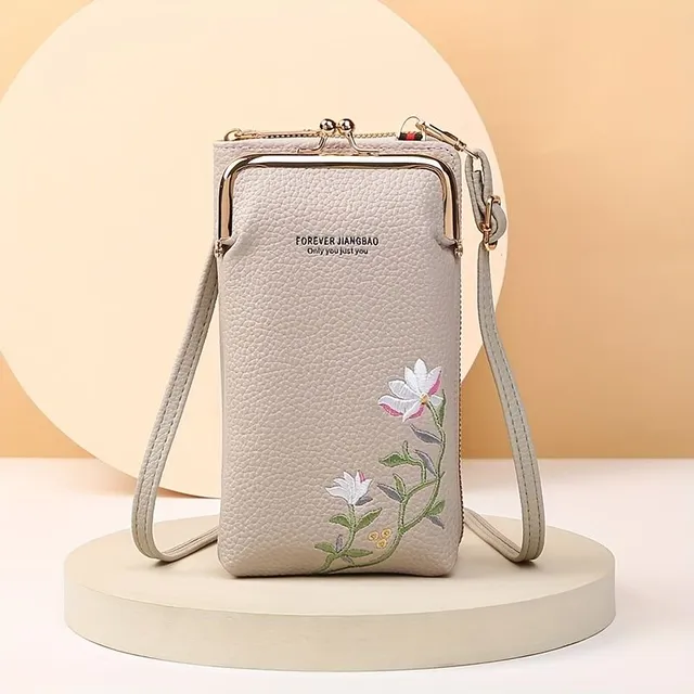 Elegant mini crossbody purse with floral pattern and pocket for cards